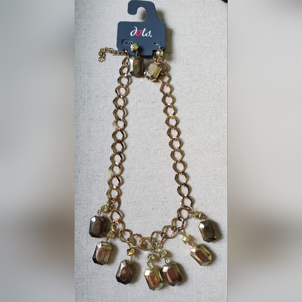 Dots Gold-Tone Faceted Charm Link Necklace